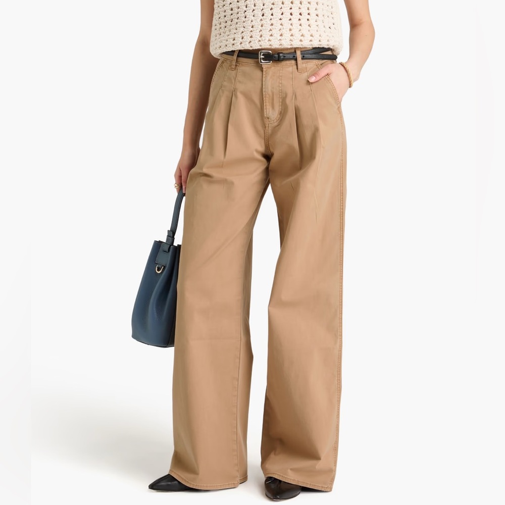 NWT Veronica Beard Mia Pleated Wide-Leg chino, size 27 in khaki.